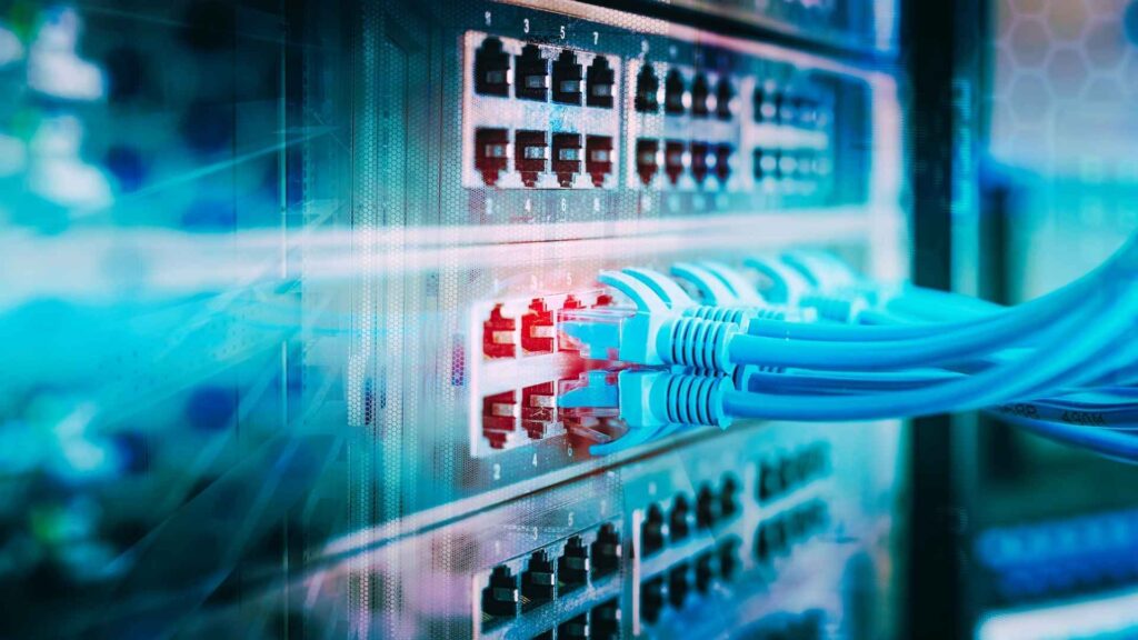 ethernet ports with ethernet cables plugged in