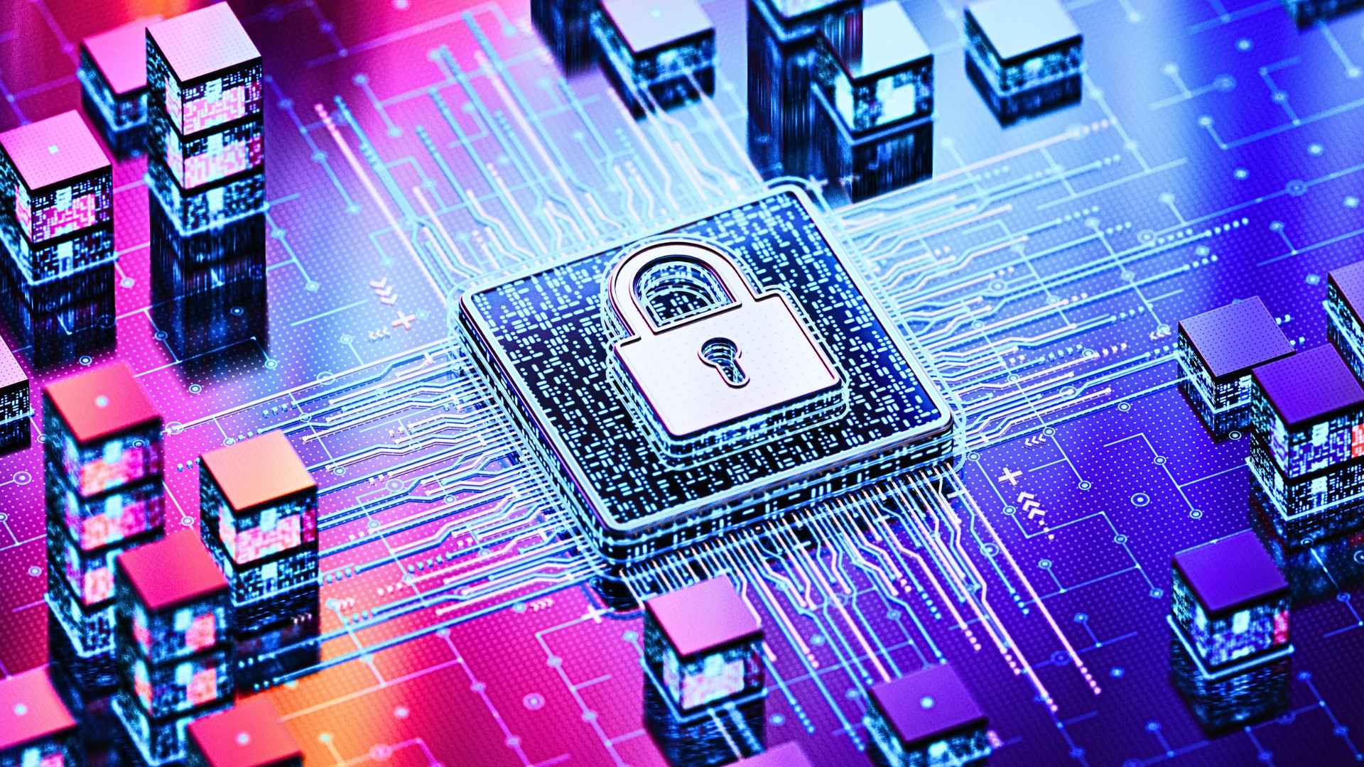 graphic of a padlock resting on a motherboard to promote cyber awareness month in 2024