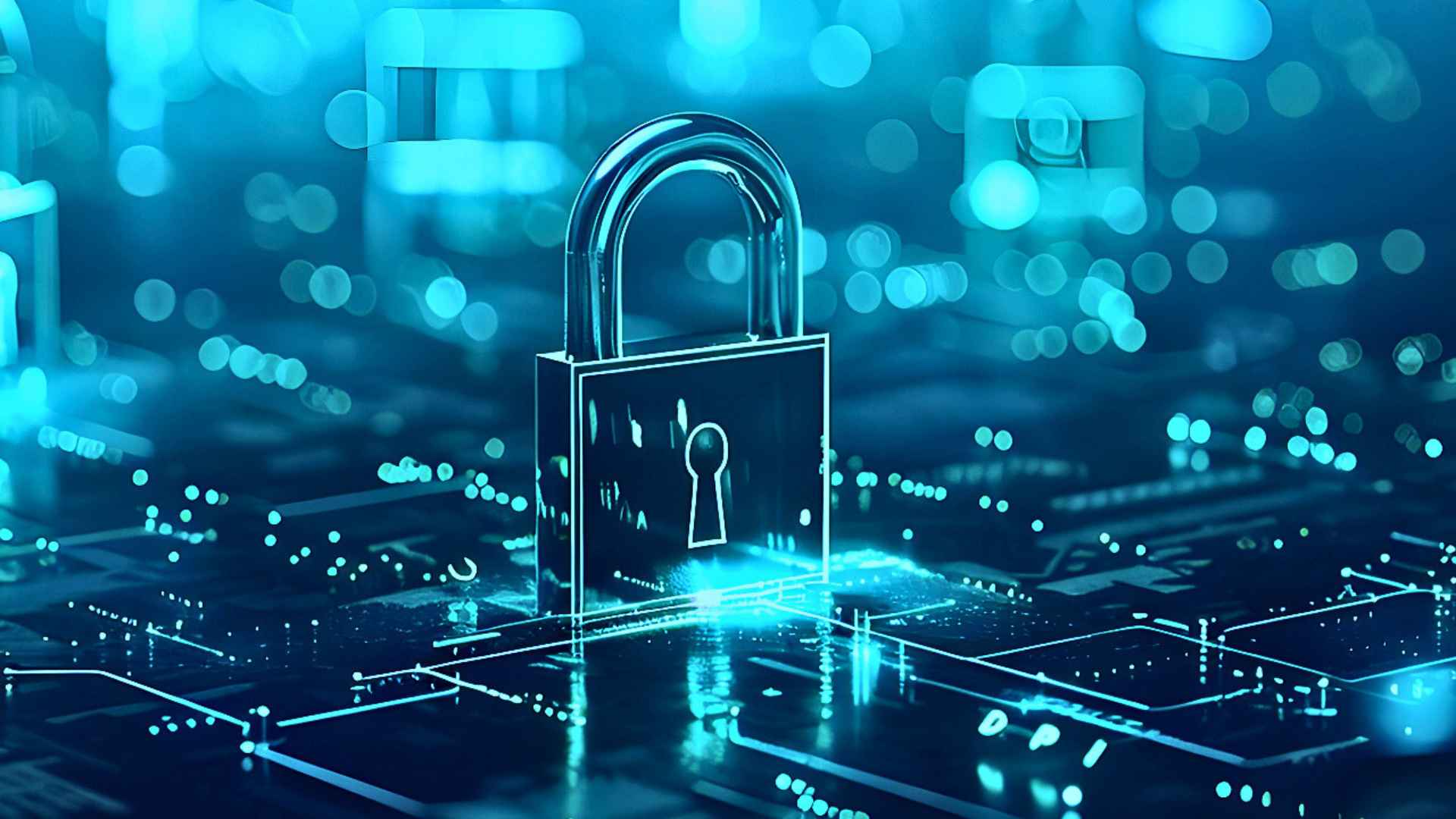 large padlock under blue light with reference to it support for business symbolised