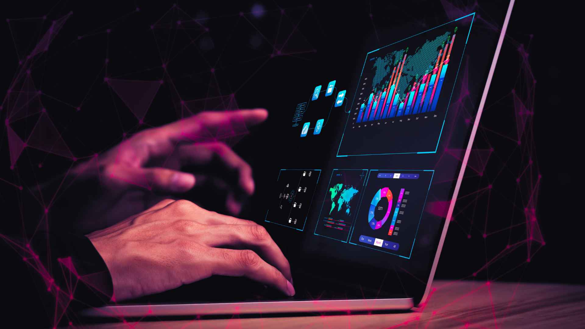 person typing on a laptop keyboard showing progress on screen of managed it services in 2025