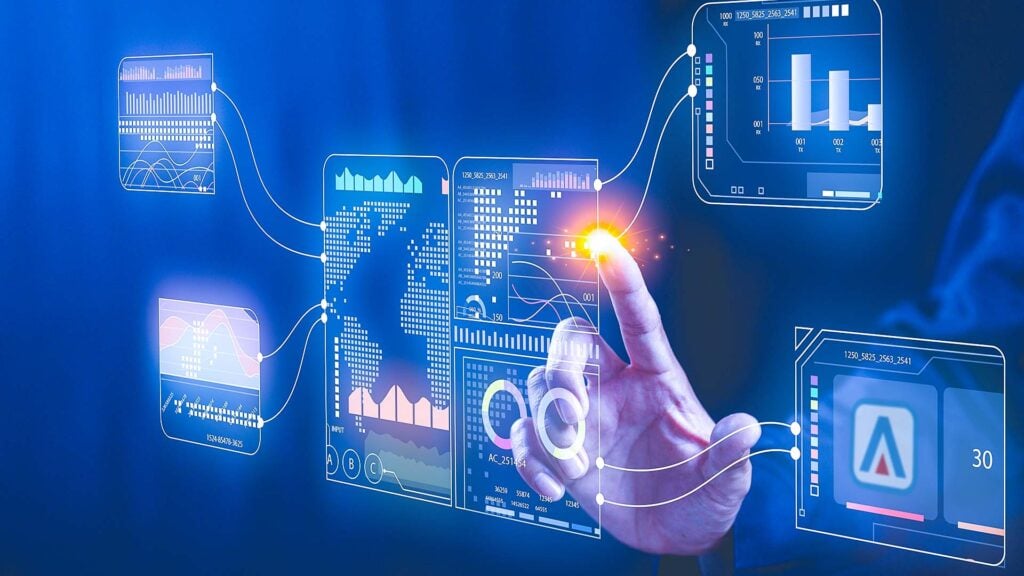 high technology used by it consultants showing data tables and information with charts