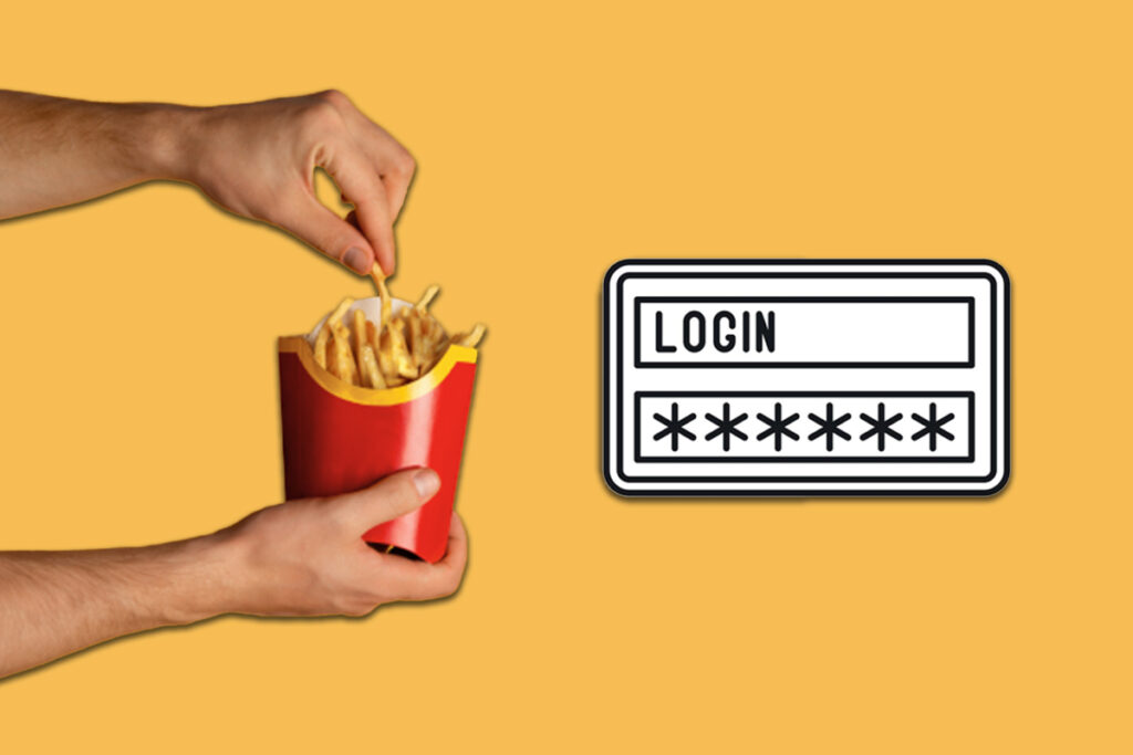 mcdonald's password login icon with a pair of hands holding mcdonald's chips