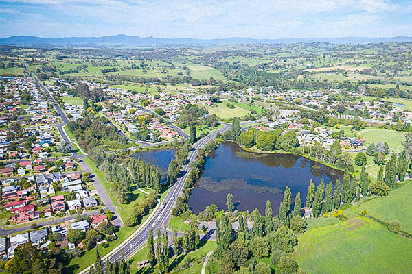 regional nsw overhead shot of town centre
