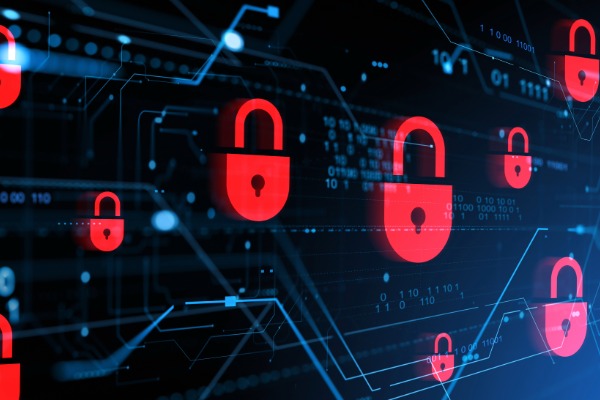 red padlocks cybersecurity symbol on tech background