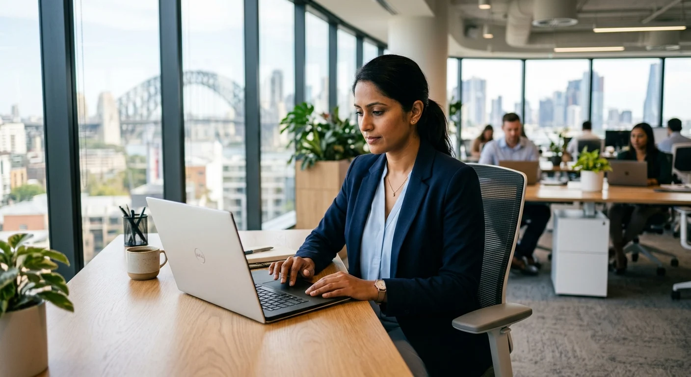 Australian IT professional reviewing Microsoft 365 licensing costs ahead of July 2026 price changes in a modern Sydney office